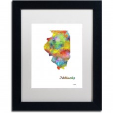 Trademark Fine Art "Illinois State Map-1" Canvas Art by Marlene Watson, White Matte, Black Frame   556015306